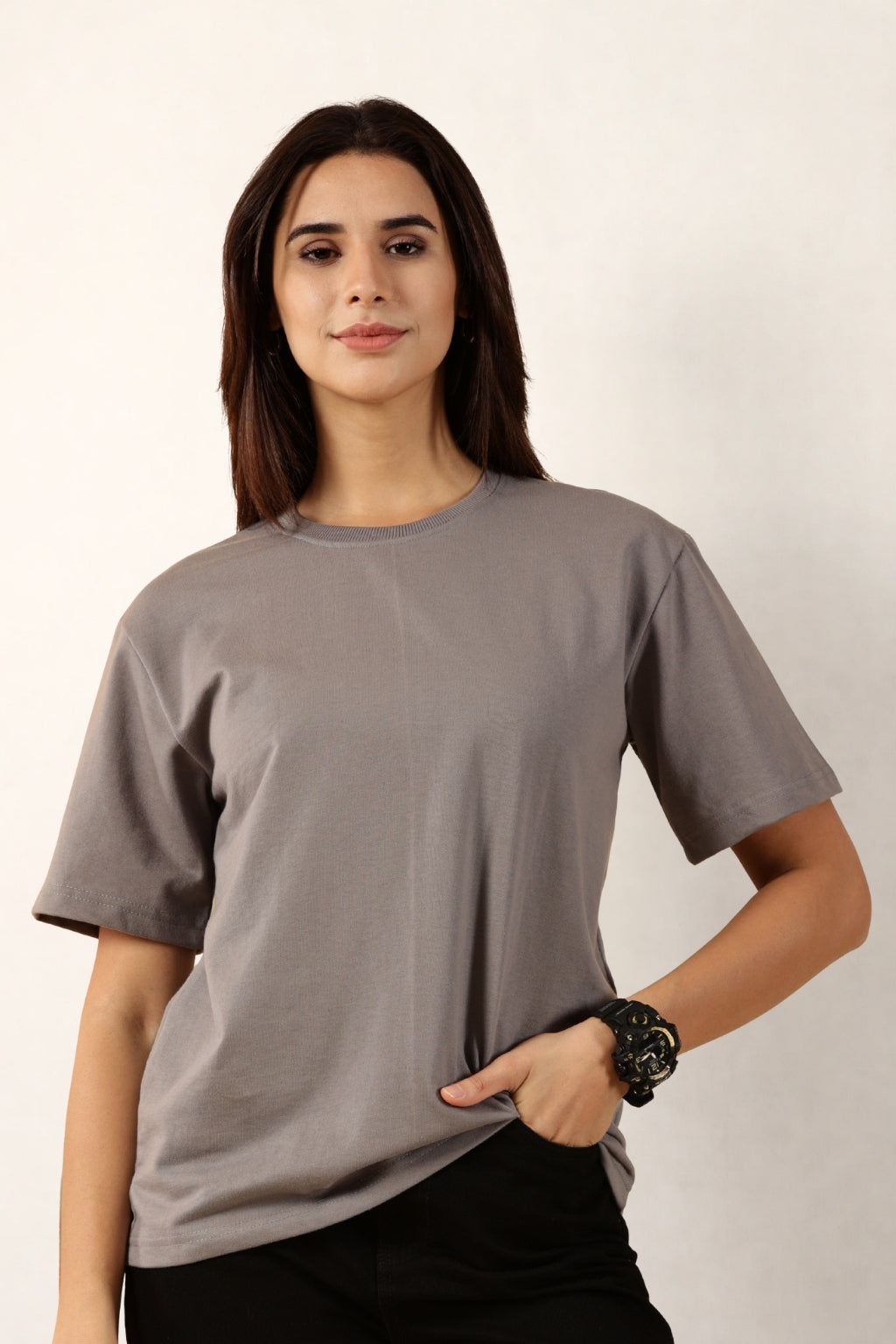 Women Grey T-Shirt | Round Neck