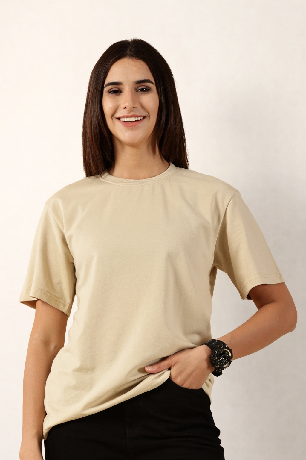 Women Cream T-Shirt | Round Neck