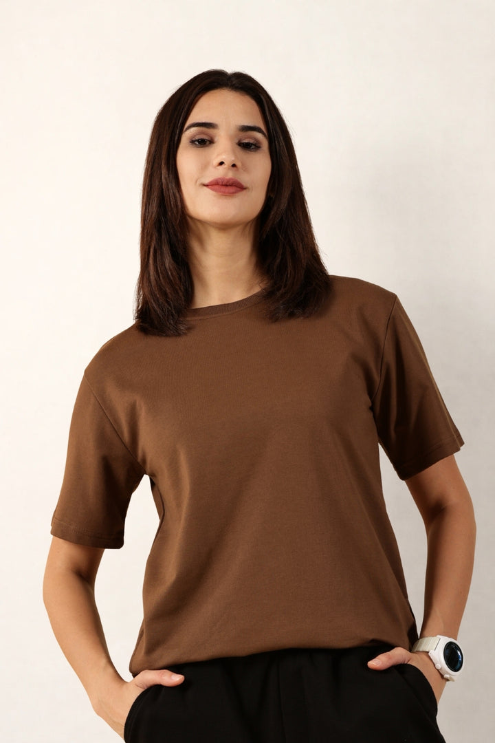 Women Brown T-Shirt | Round Neck