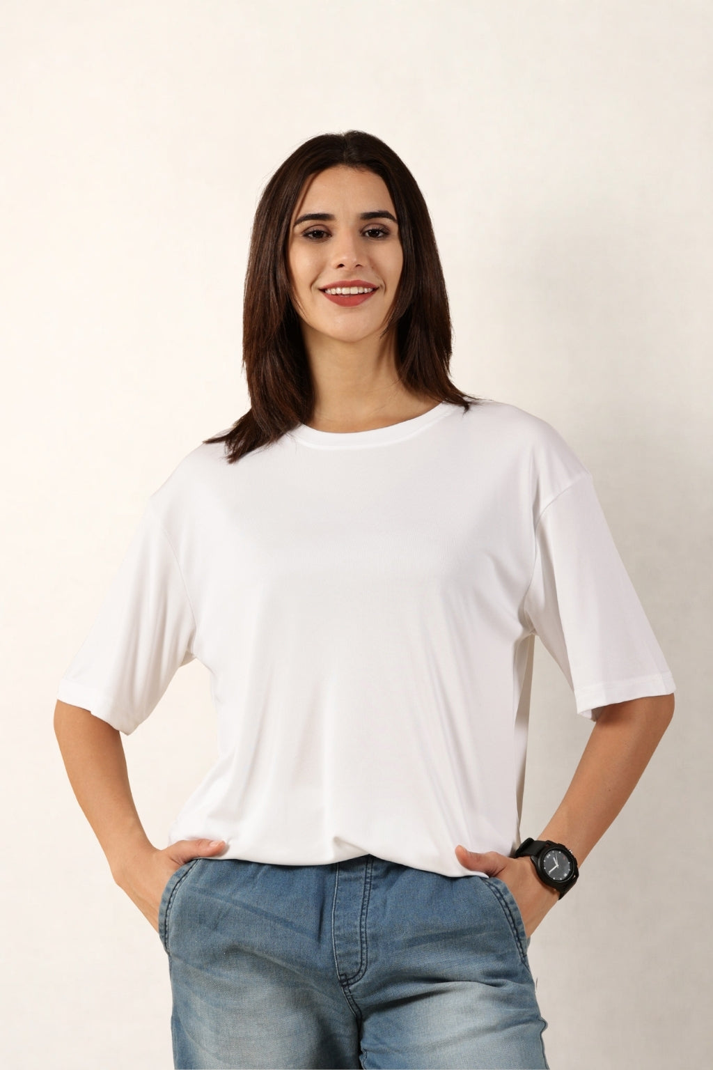 Women White T-Shirt | Round Neck