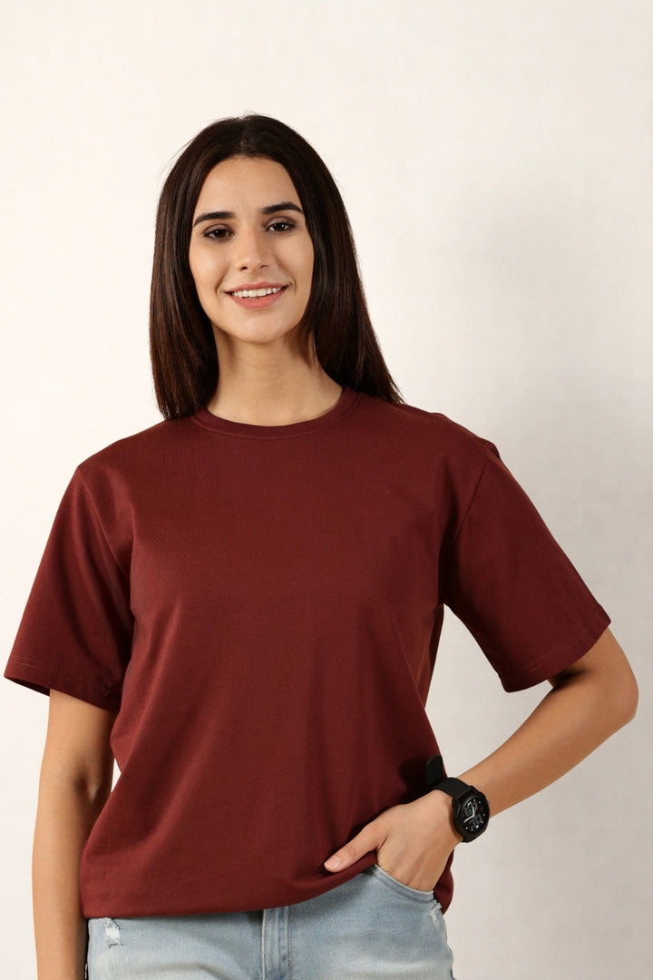 Women Maroon T-Shirt | Round Neck