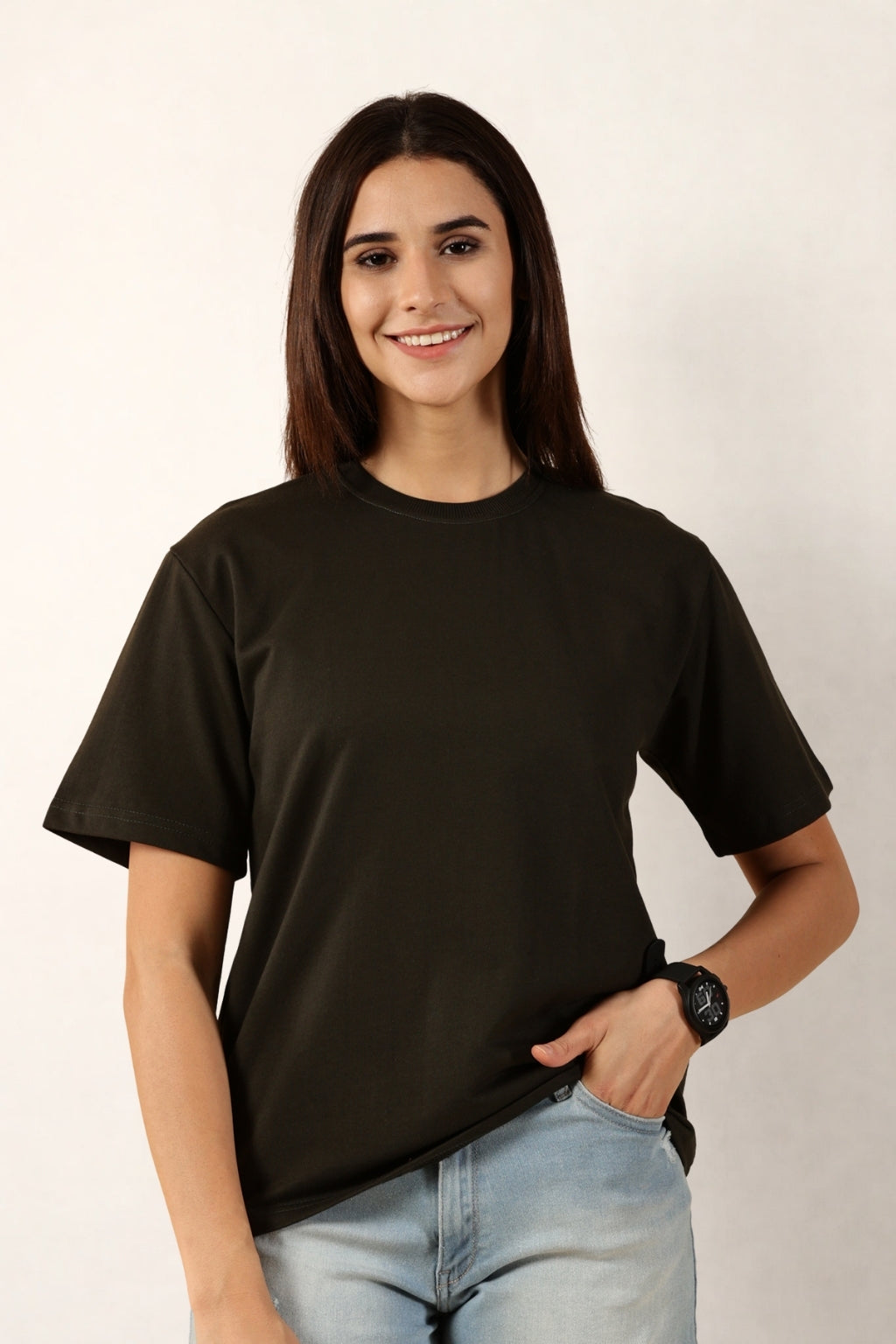 Women Olive T-Shirt | Round Neck