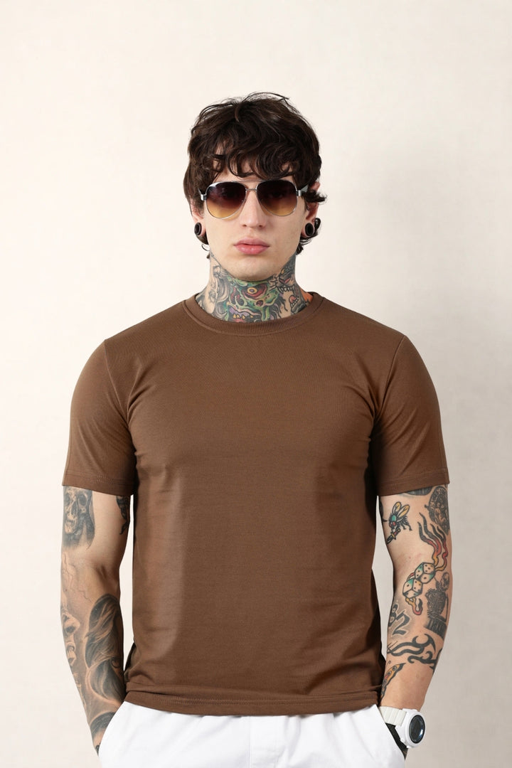 Brown Round Neck