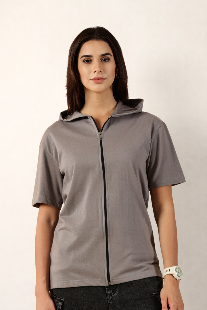 Half Sleeve Zip Hoodie | Grey