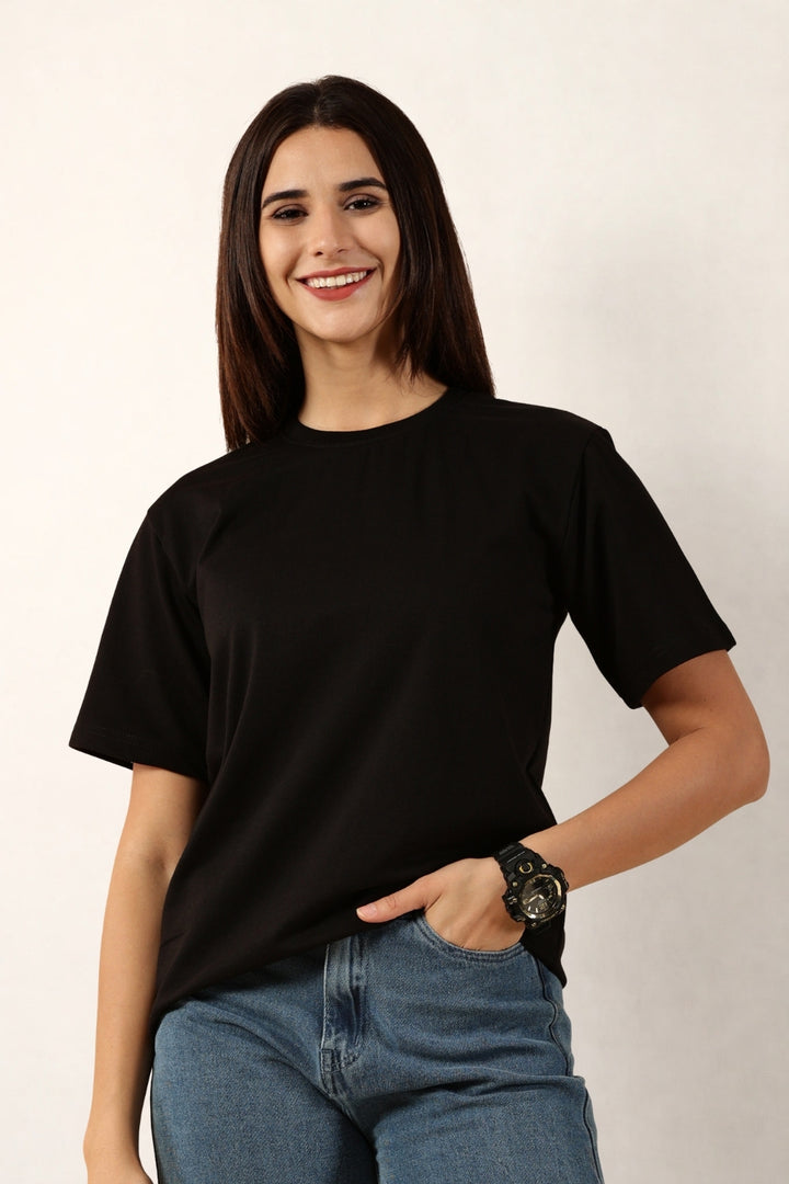 Women Black T-Shirt | Round Neck