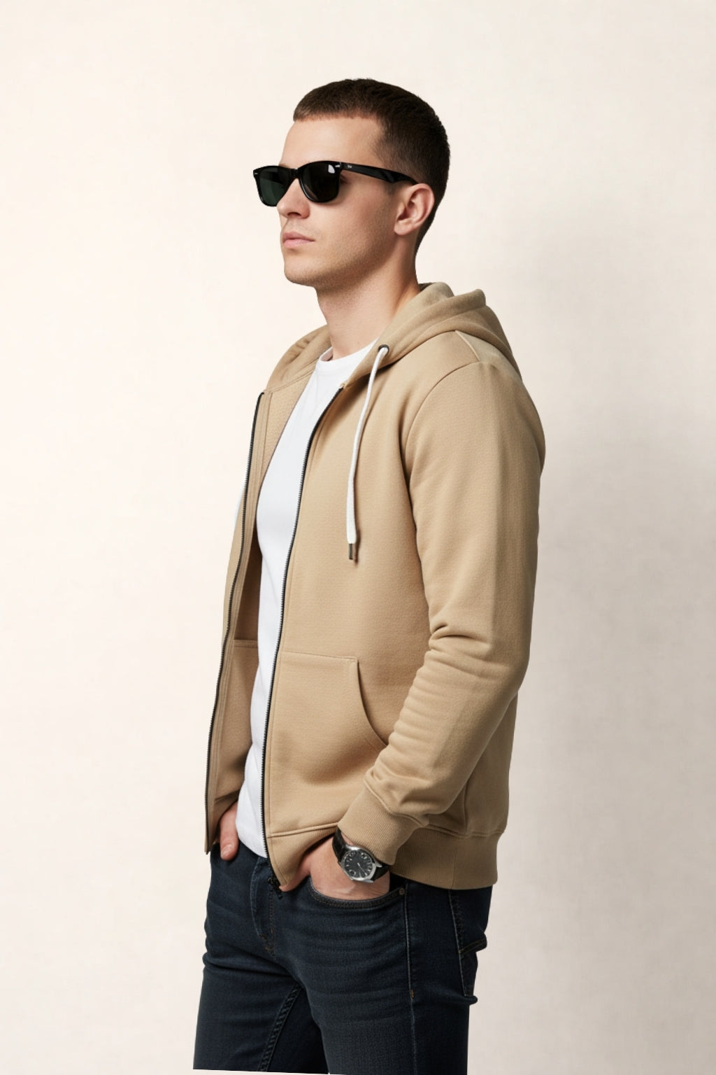 Khaki Full-Sleeve Hoodie