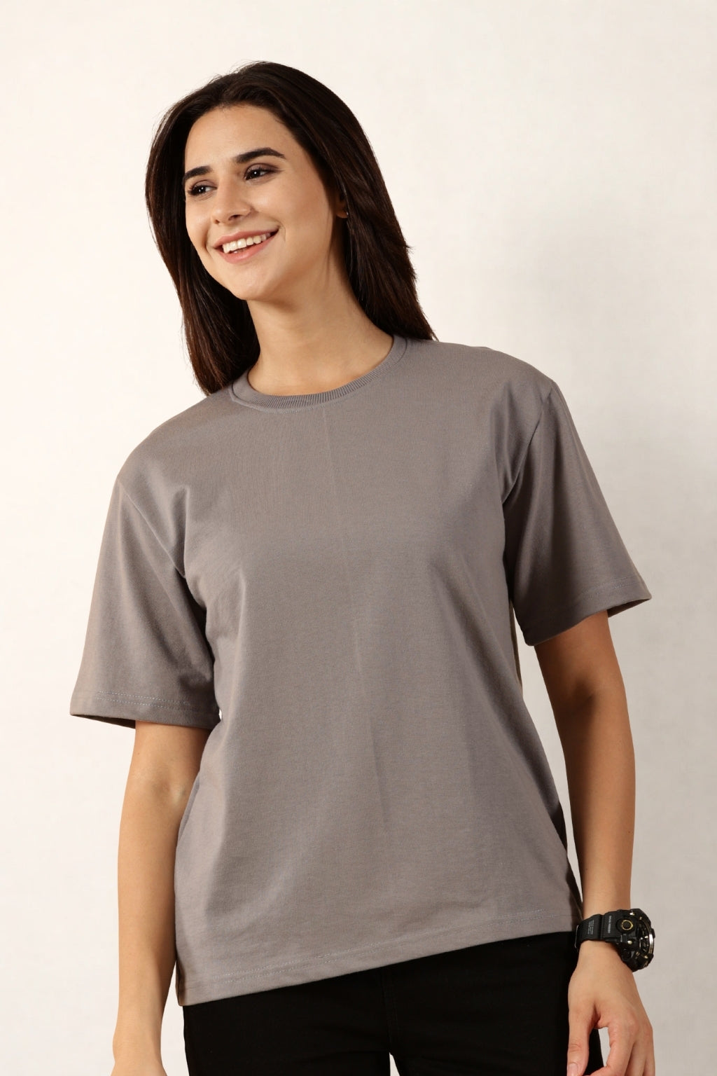 Women Grey T-Shirt | Round Neck