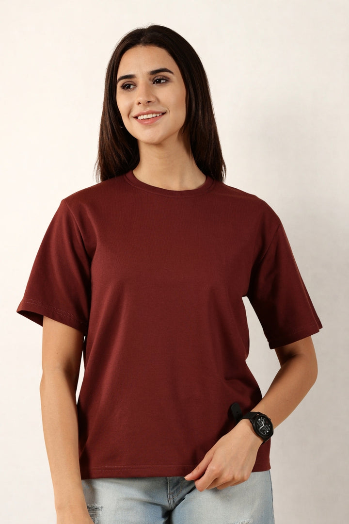 Women Maroon T-Shirt | Round Neck