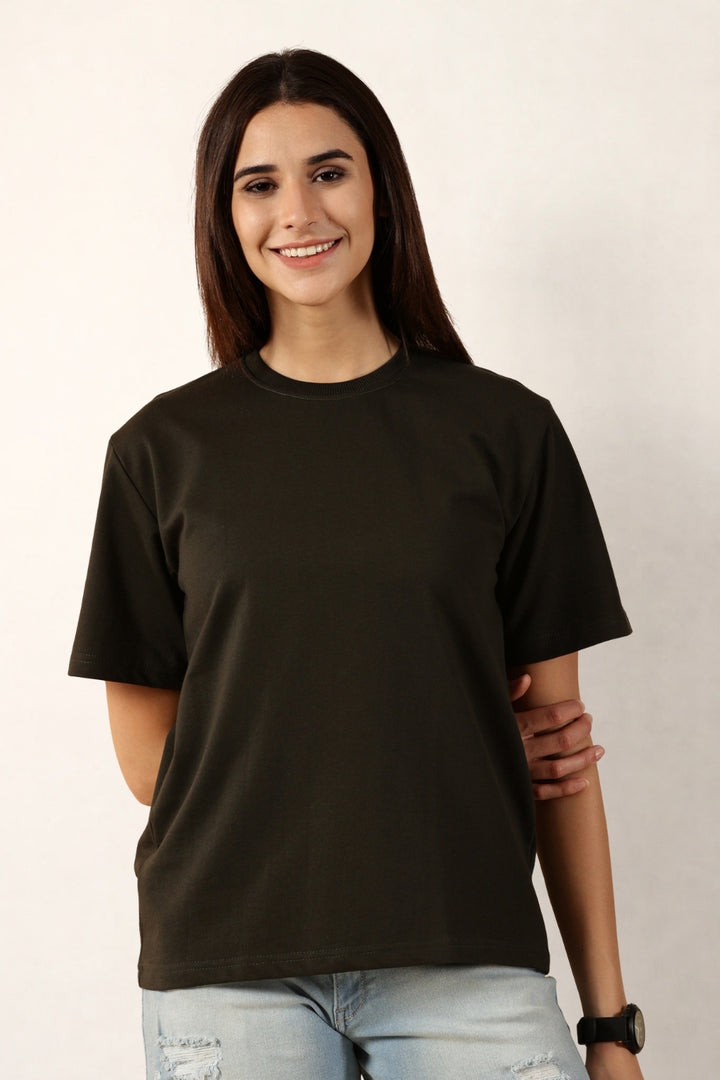 Women Olive T-Shirt | Round Neck