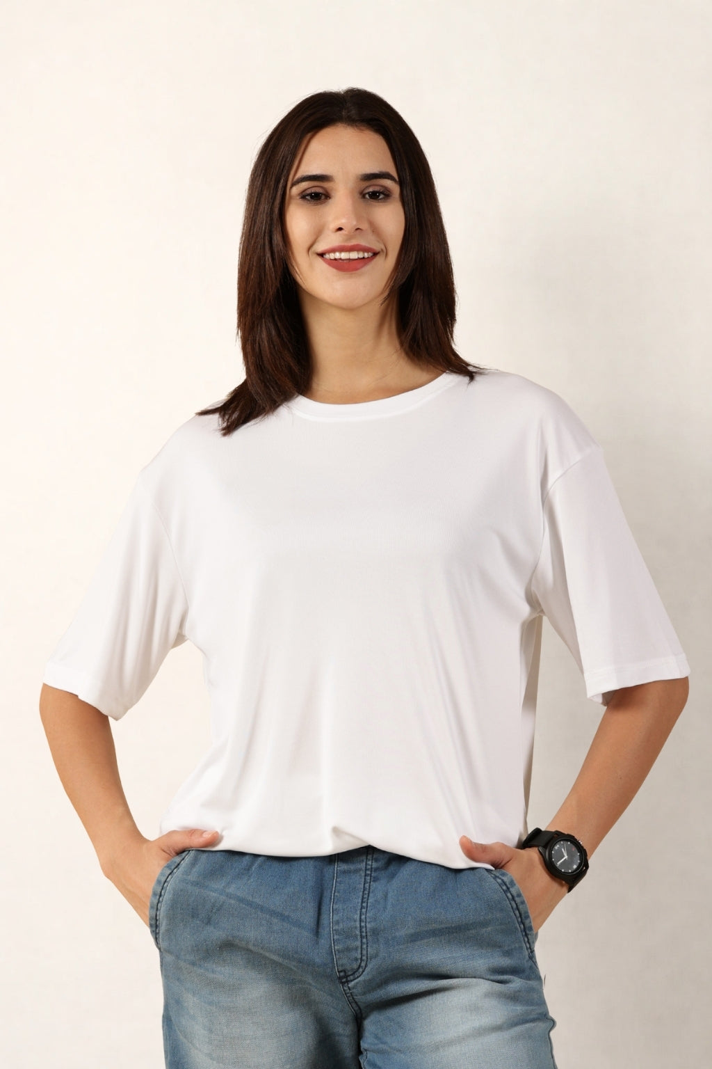 Women White T-Shirt | Round Neck
