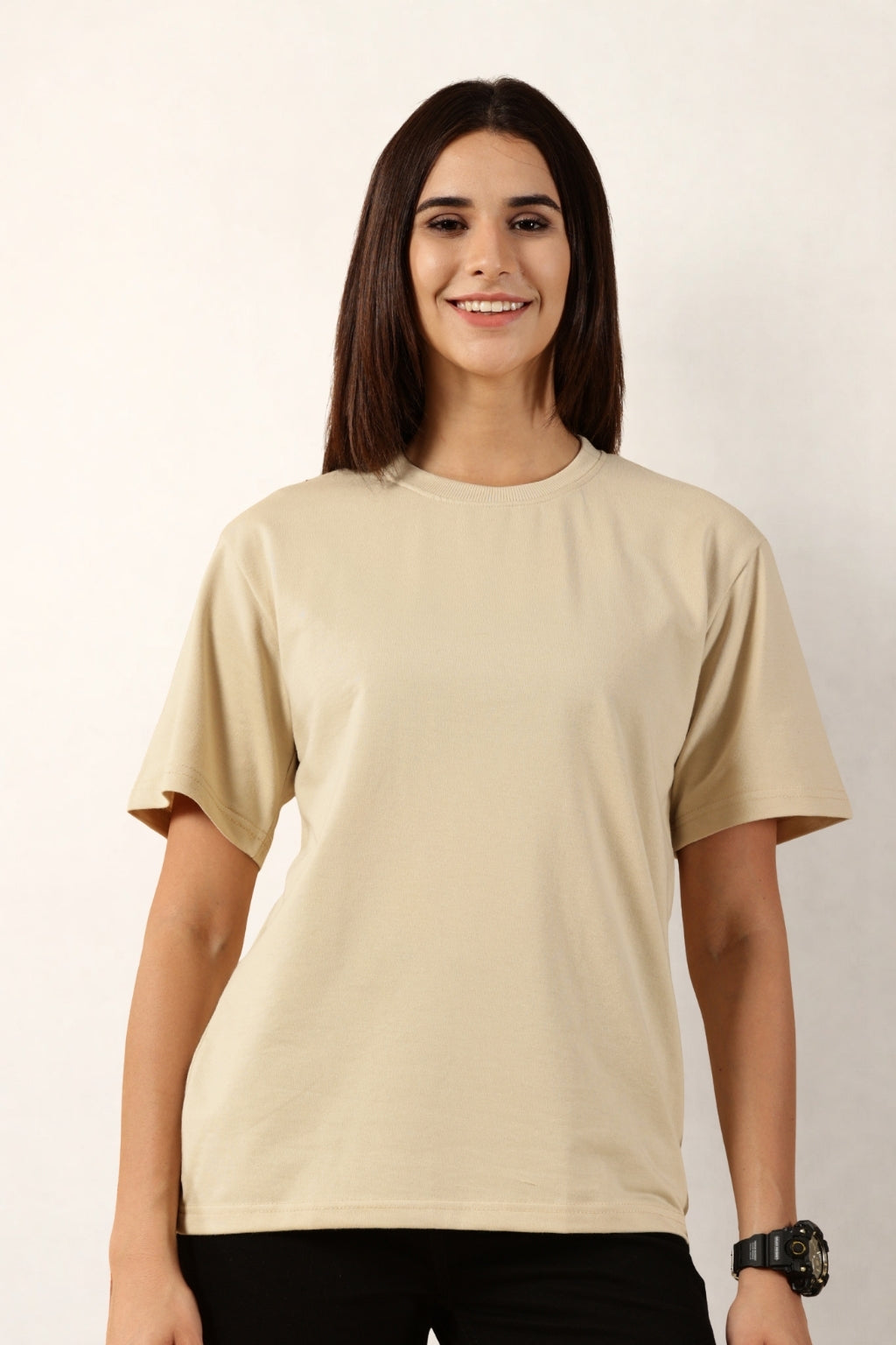 Women Cream T-Shirt | Round Neck