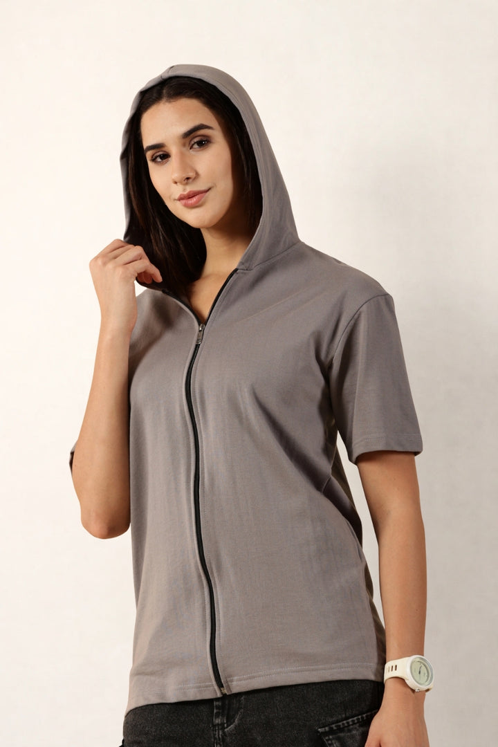 Half Sleeve Zip Hoodie | Grey