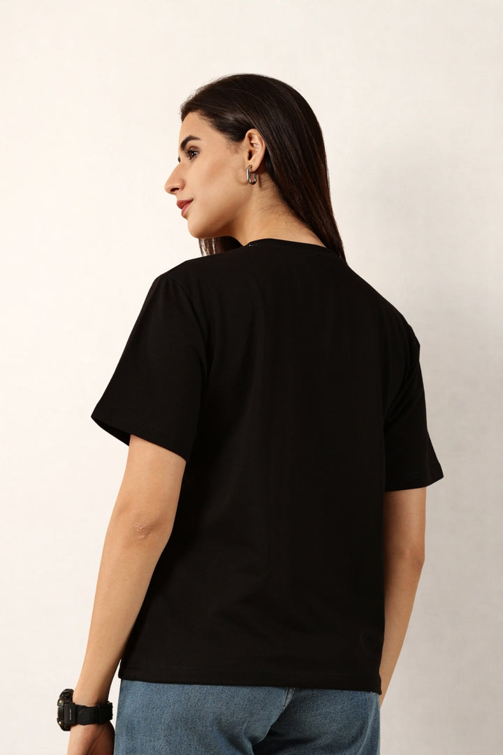 Women Black T-Shirt | Round Neck