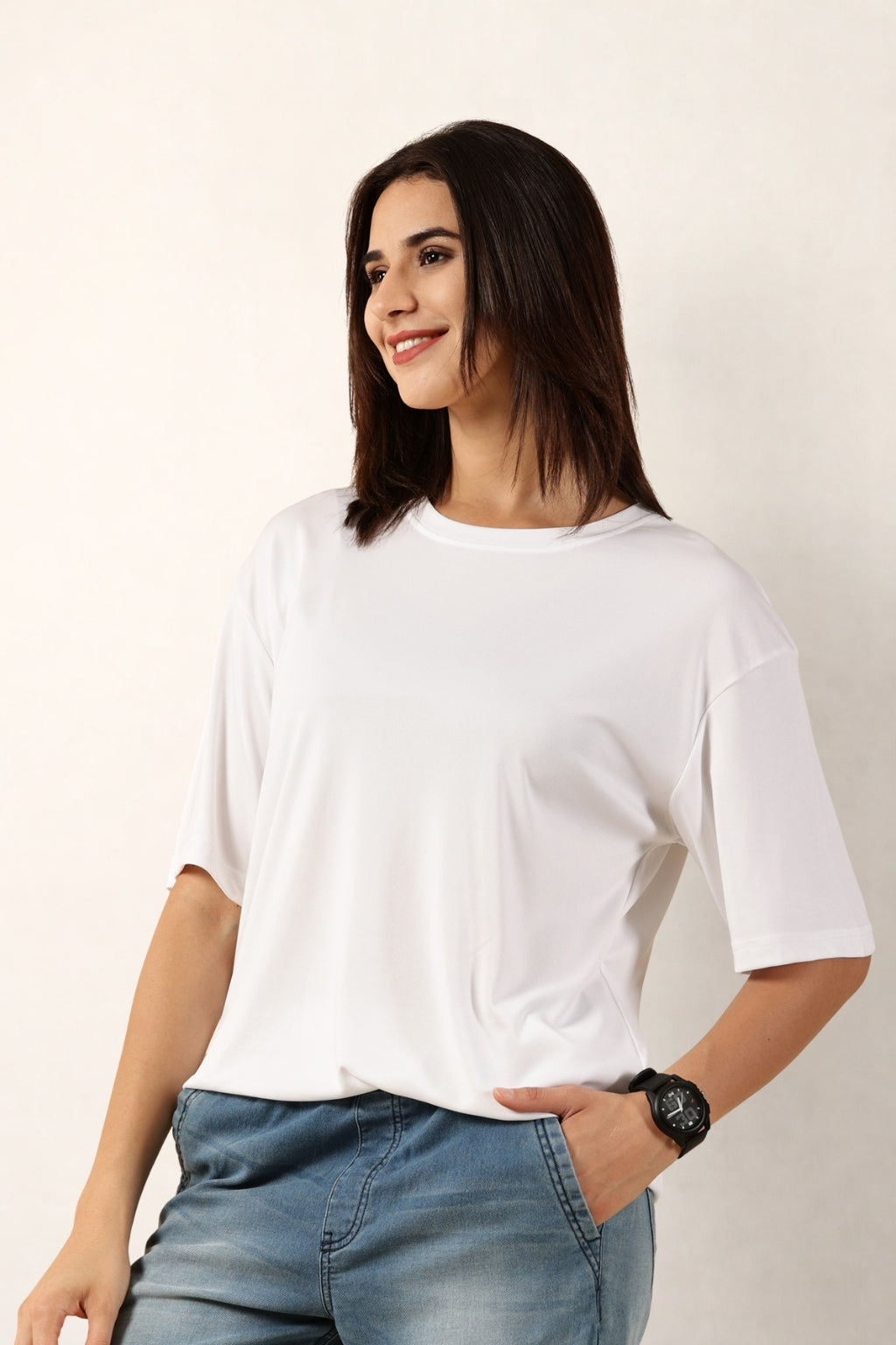 Women White T-Shirt | Round Neck