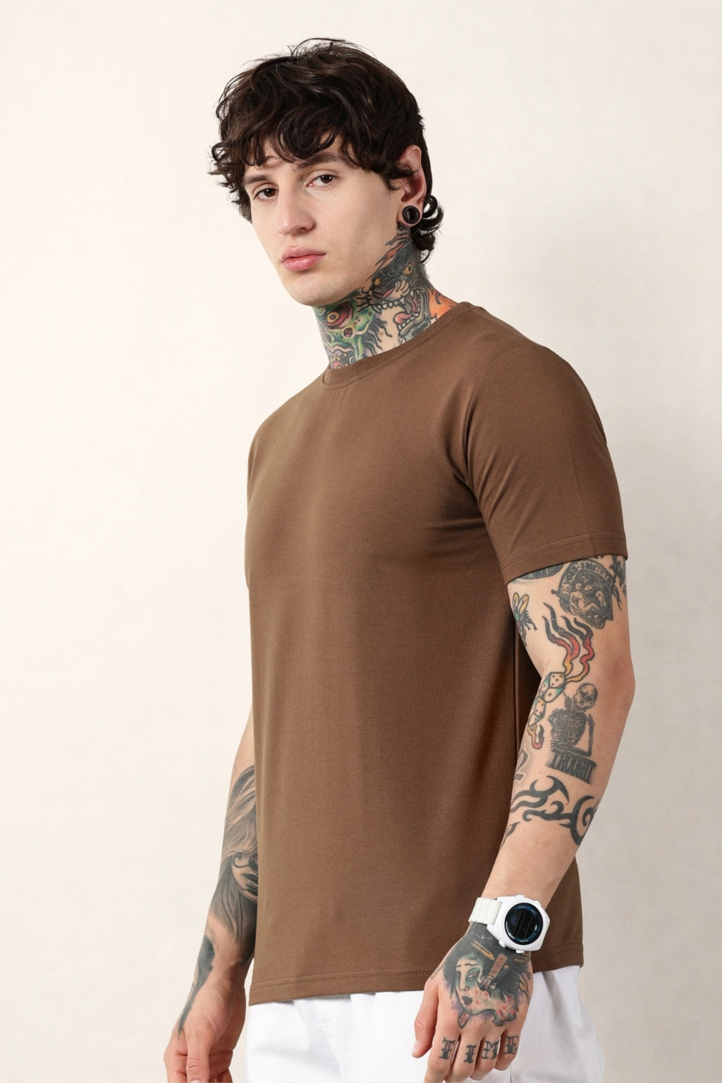 Brown Round Neck