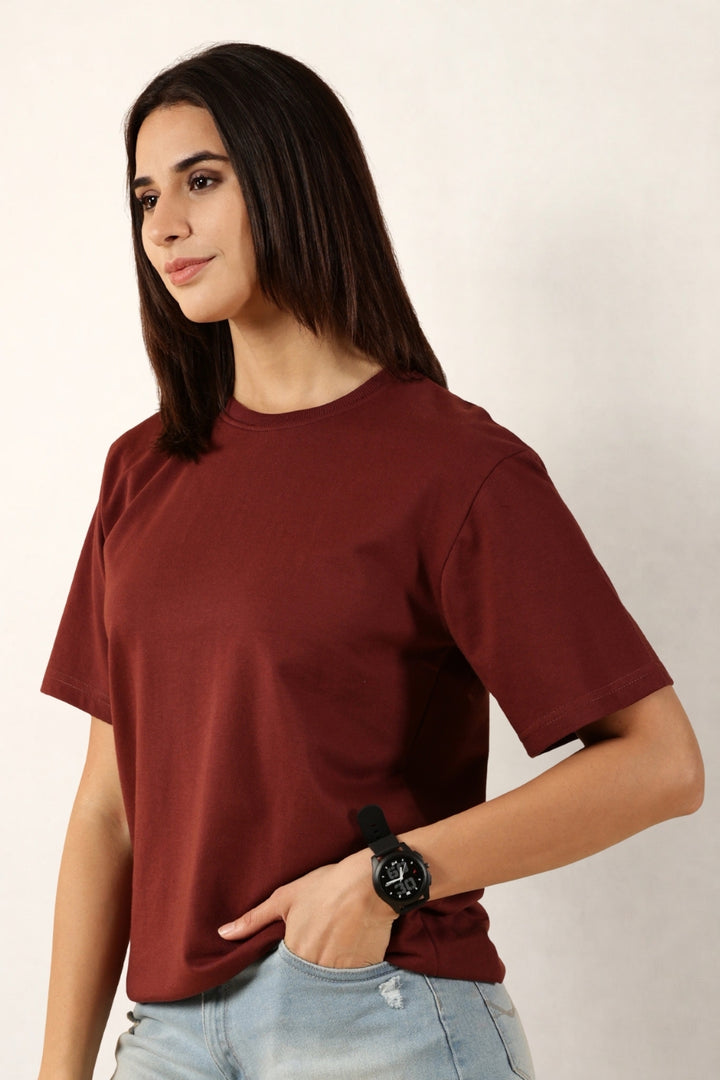 Women Maroon T-Shirt | Round Neck