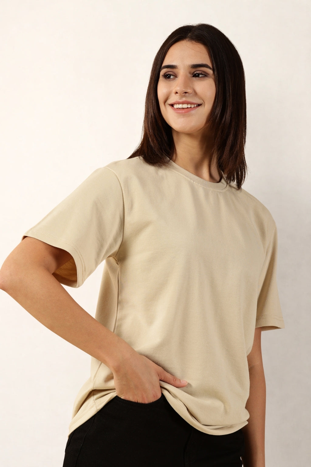 Women Cream T-Shirt | Round Neck