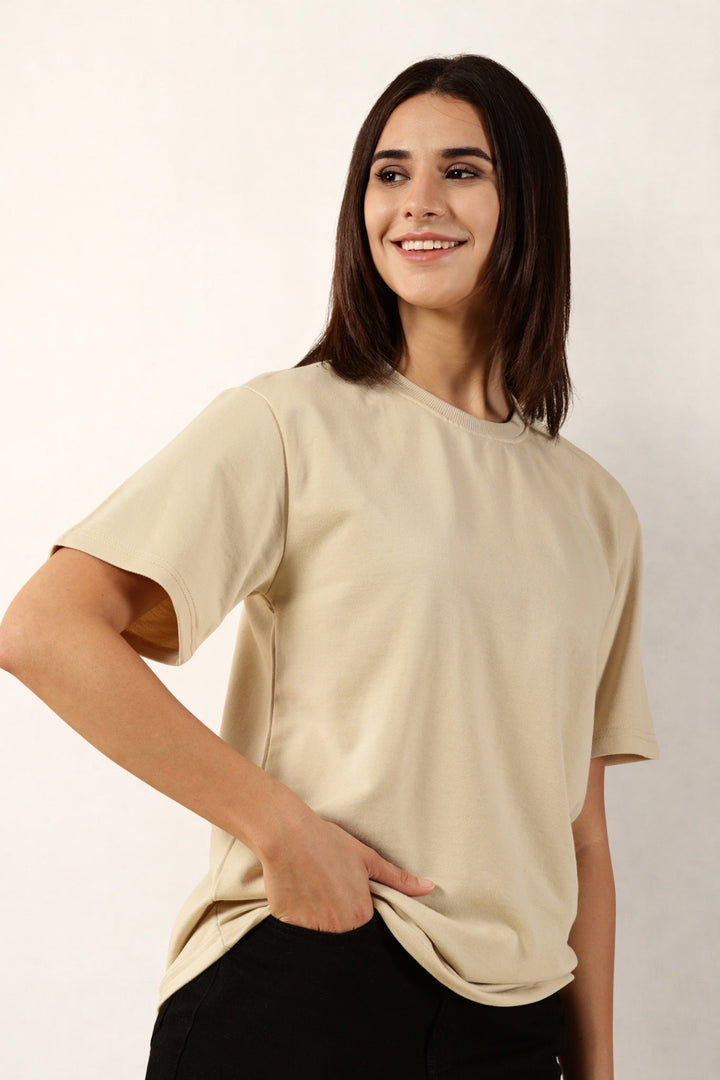 Women Cream T-Shirt | Round Neck