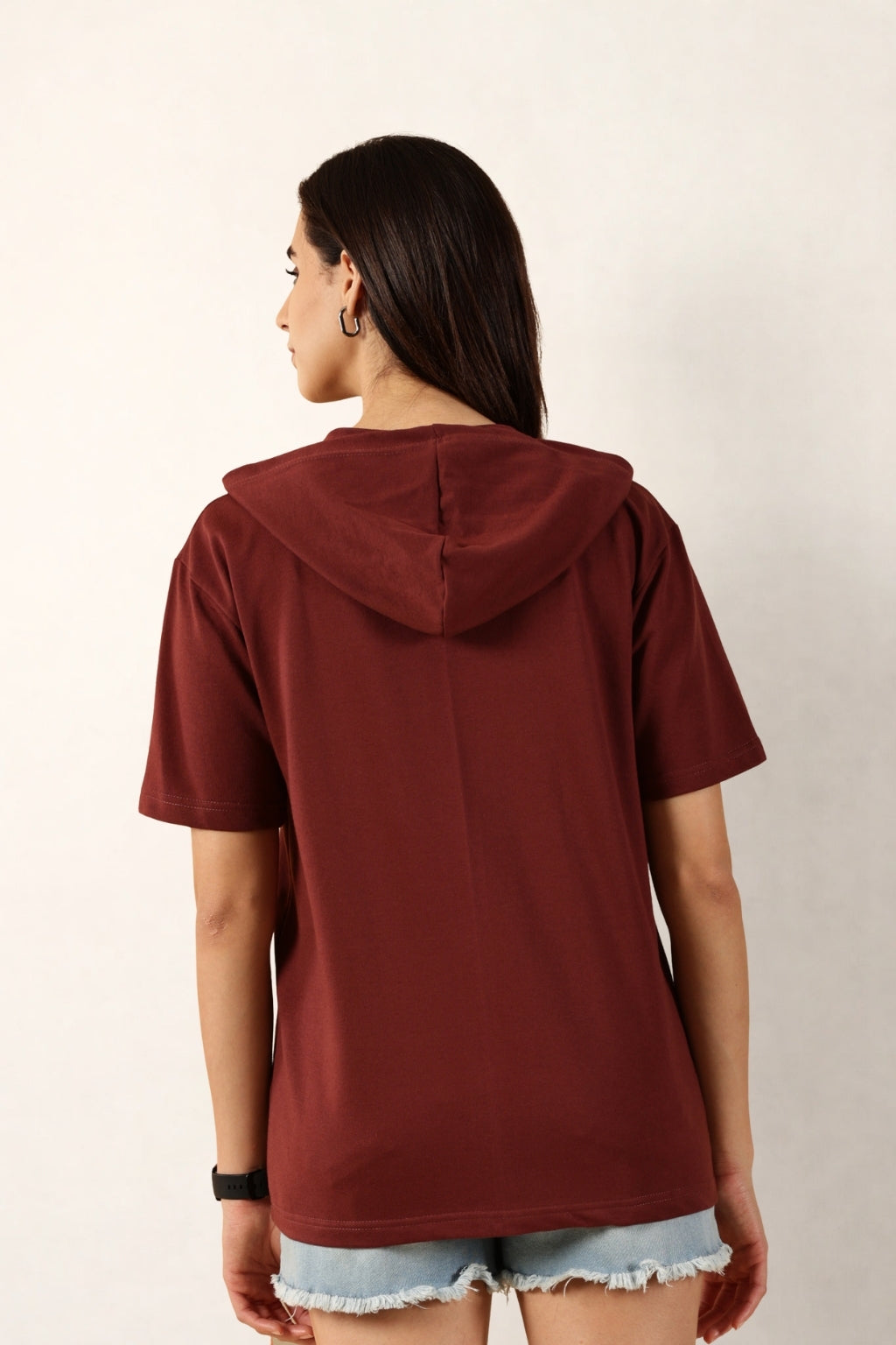 Half Sleeve Zip Hoodie | Maroon