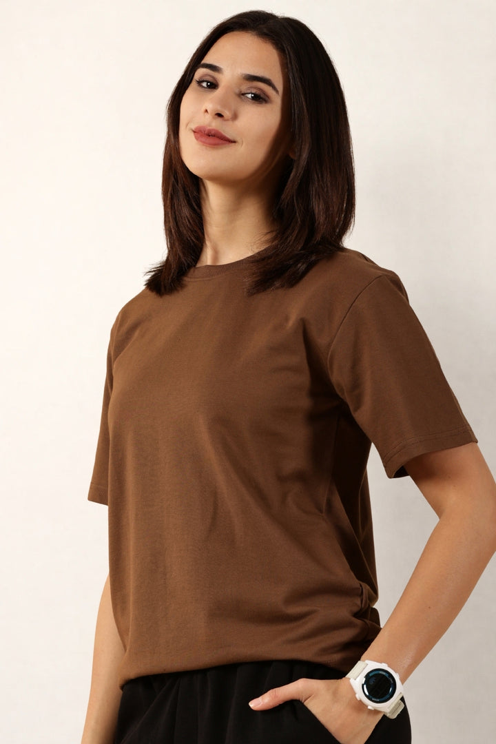 Women Brown T-Shirt | Round Neck