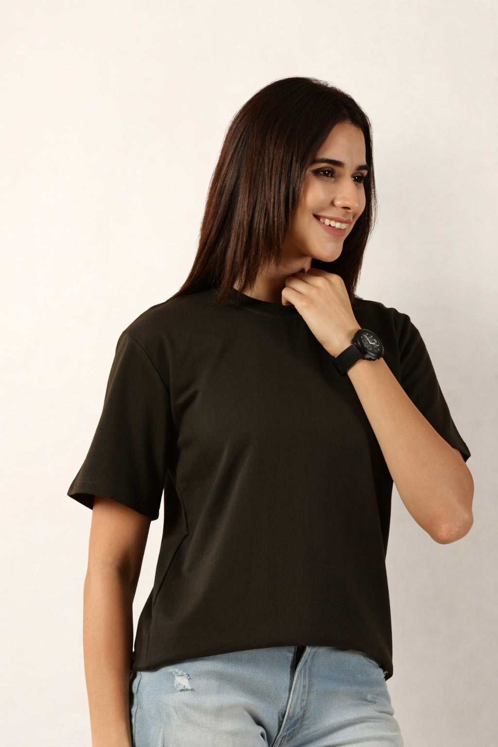 Women Olive T-Shirt | Round Neck