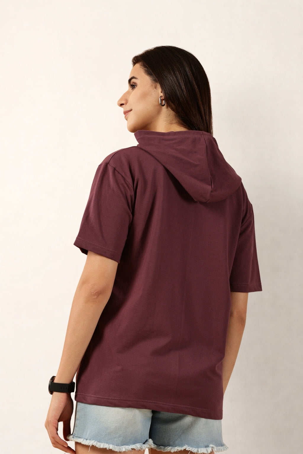 Half Sleeve Zip Hoodie | Mauve