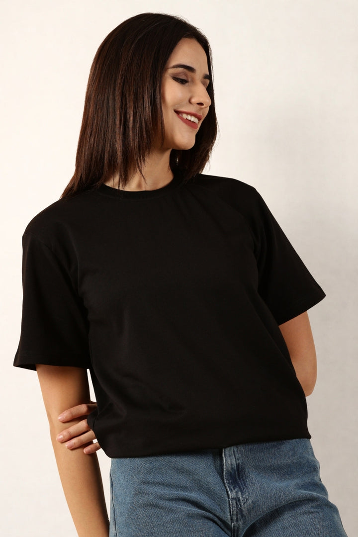 Women Black T-Shirt | Round Neck