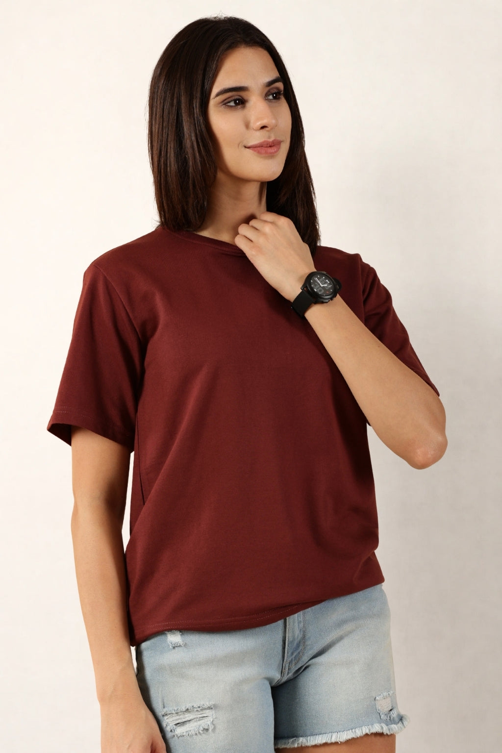 Women Maroon T-Shirt | Round Neck