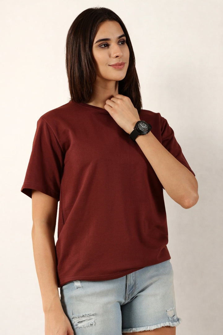Women Maroon T-Shirt | Round Neck