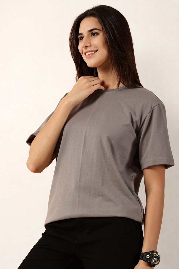 Women Grey T-Shirt | Round Neck