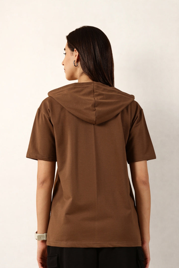 Half Sleeve Zip Hoodie | Brown