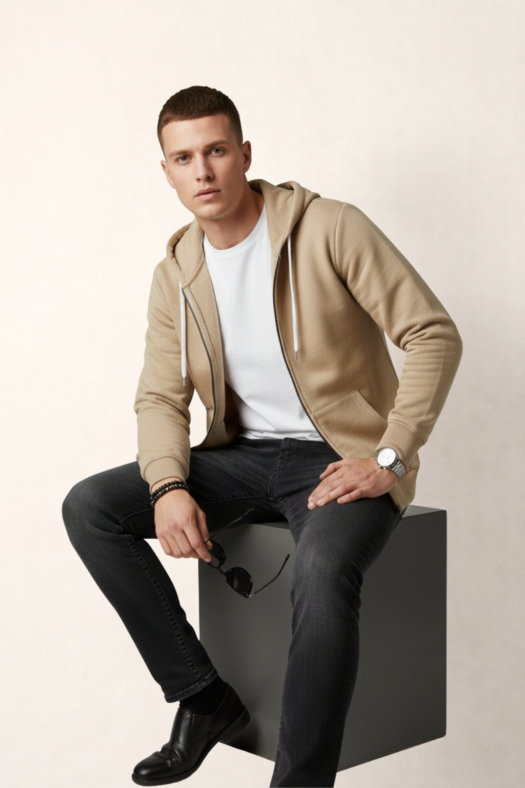 Khaki Full-Sleeve Hoodie