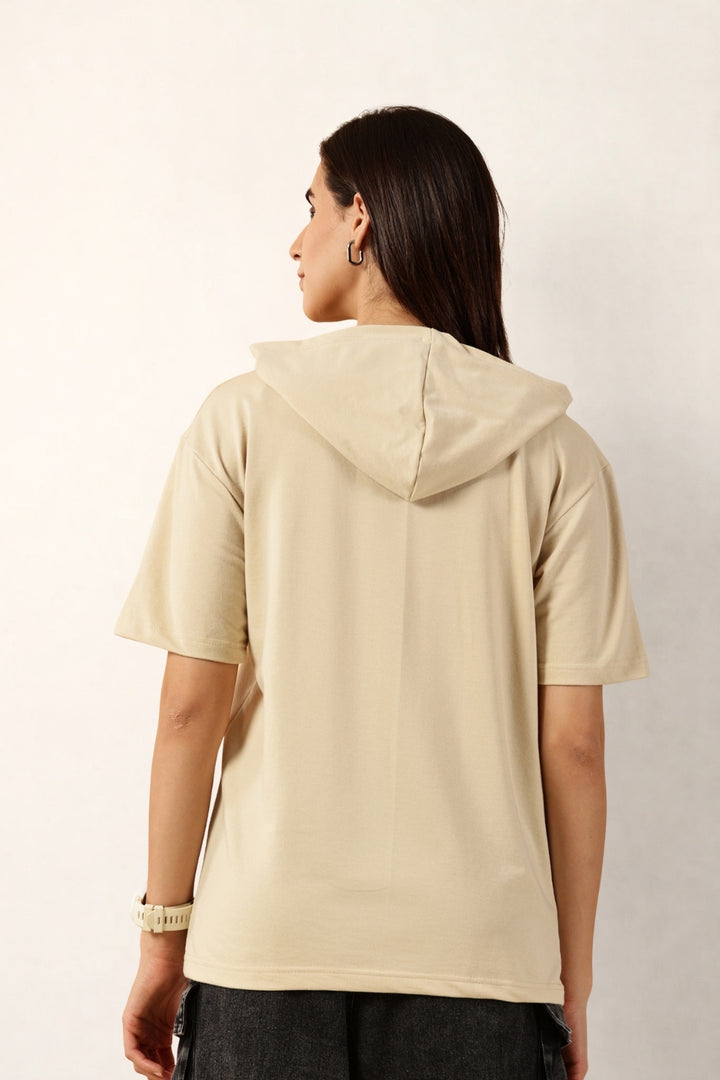 Half Sleeve Zip Hoodie | Cream