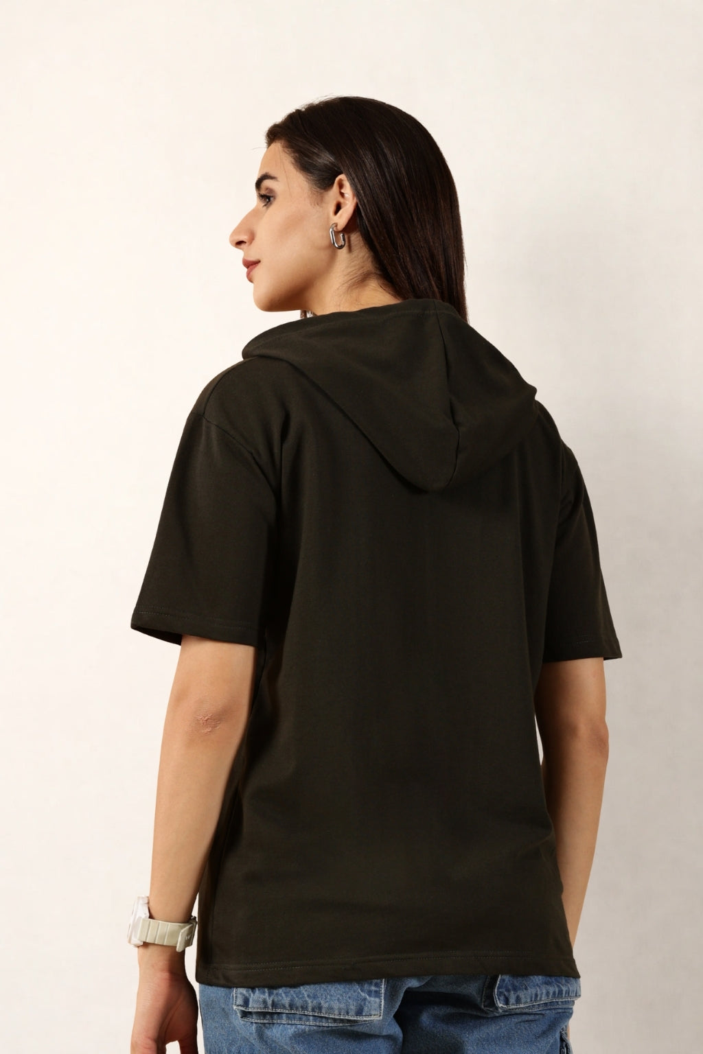 Half Sleeve Zip Hoodie | Olive