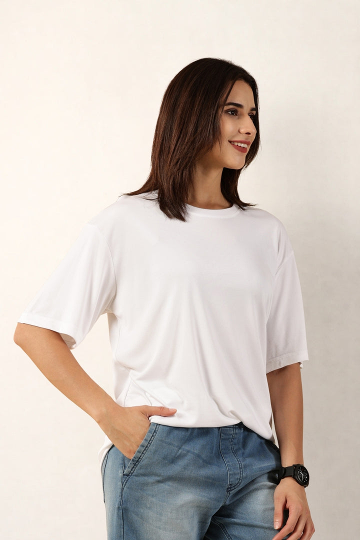 Women White T-Shirt | Round Neck