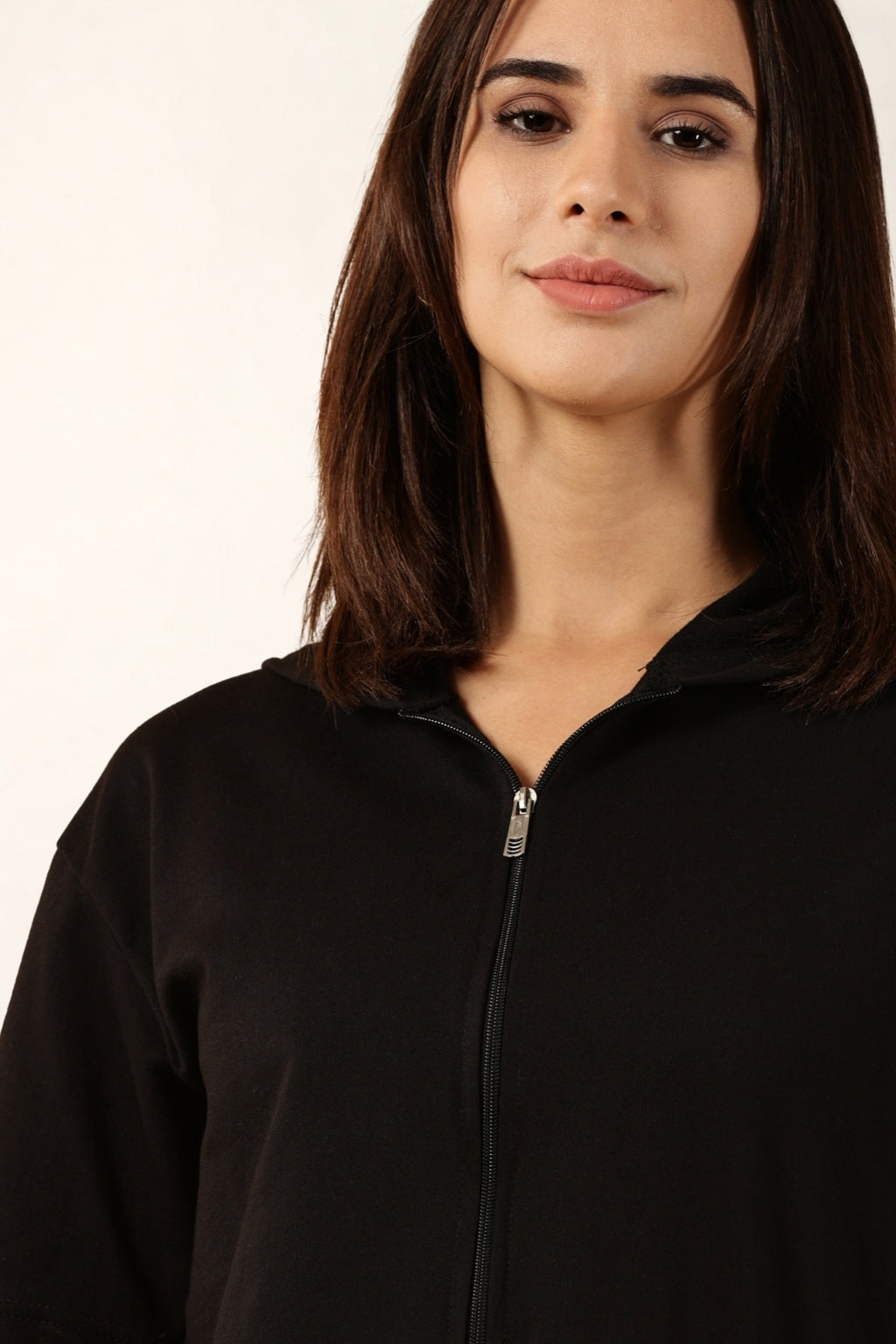 Half Sleeve Zip Hoodie | Black
