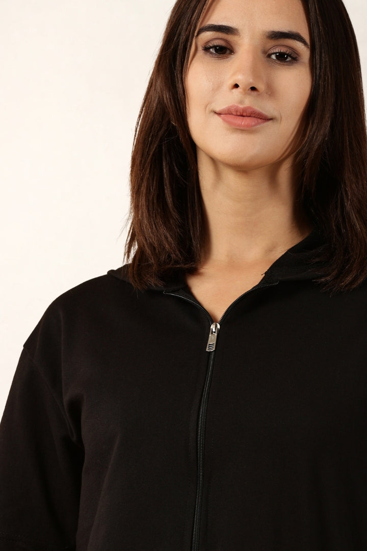 Half Sleeve Zip Hoodie | Black