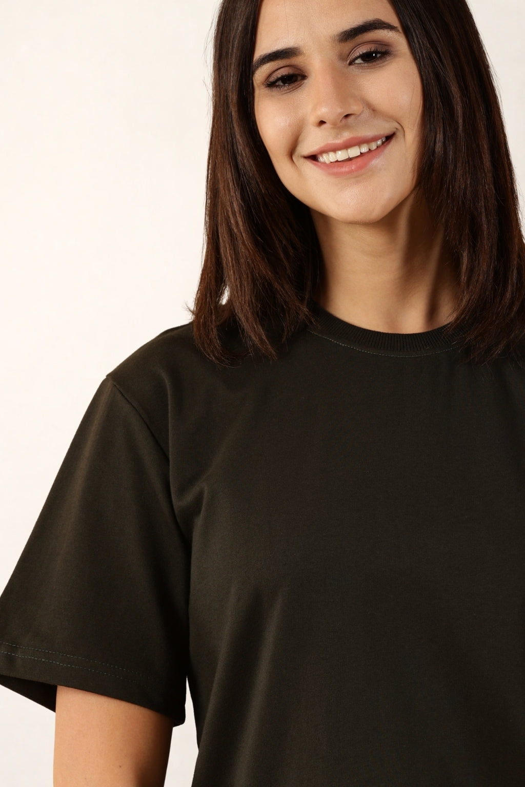 Women Olive T-Shirt | Round Neck