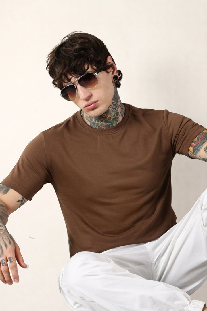 Brown Round Neck