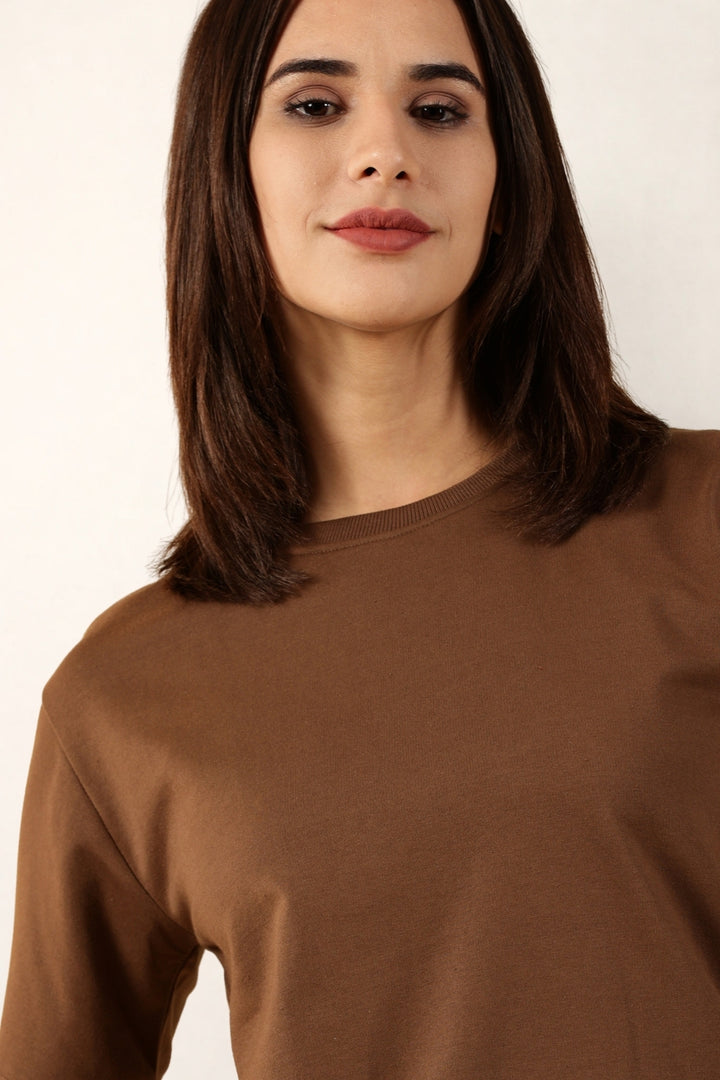 Women Brown T-Shirt | Round Neck