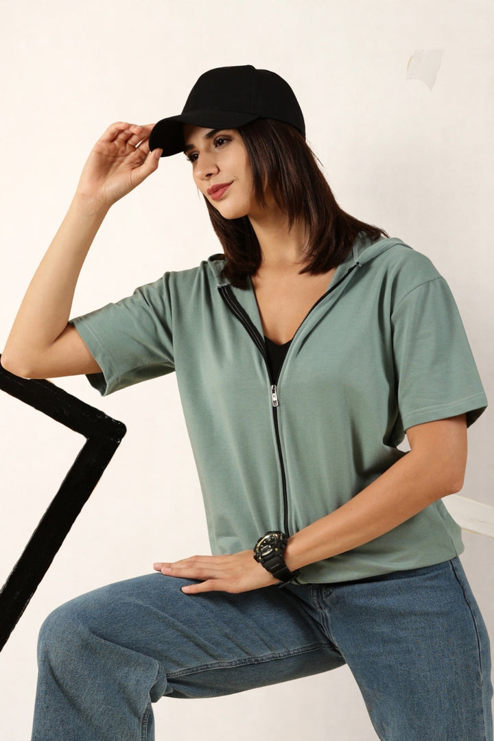 Half Sleeve Zip Hoodie | Pista