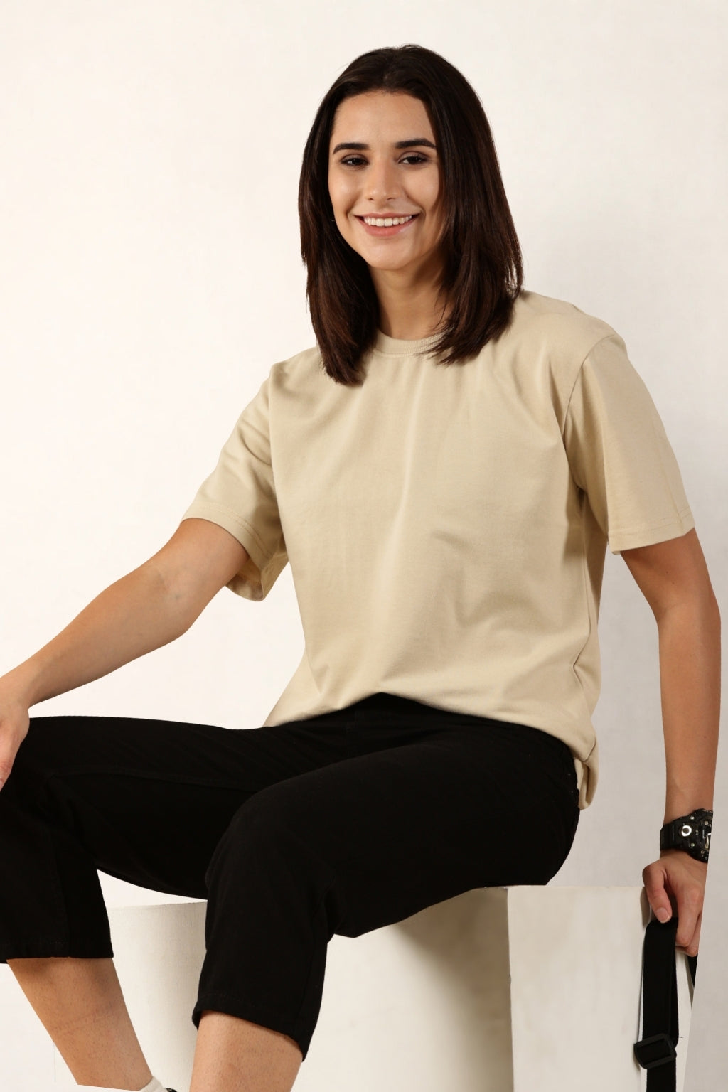 Women Cream T-Shirt | Round Neck