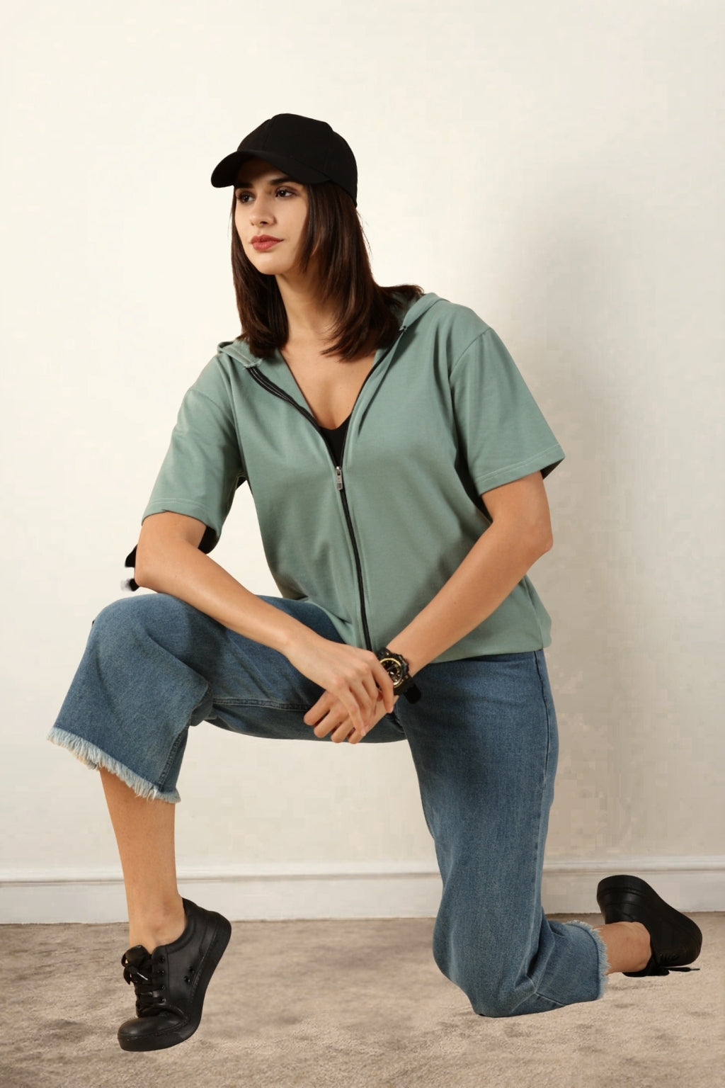 Half Sleeve Zip Hoodie | Pista