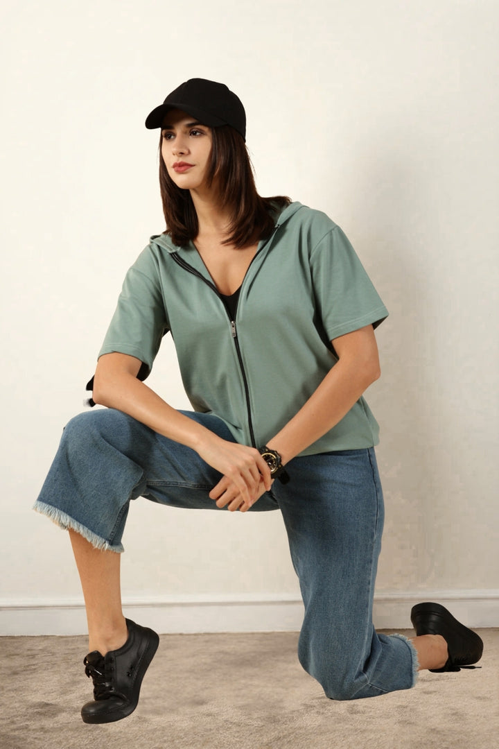 Half Sleeve Zip Hoodie | Pista