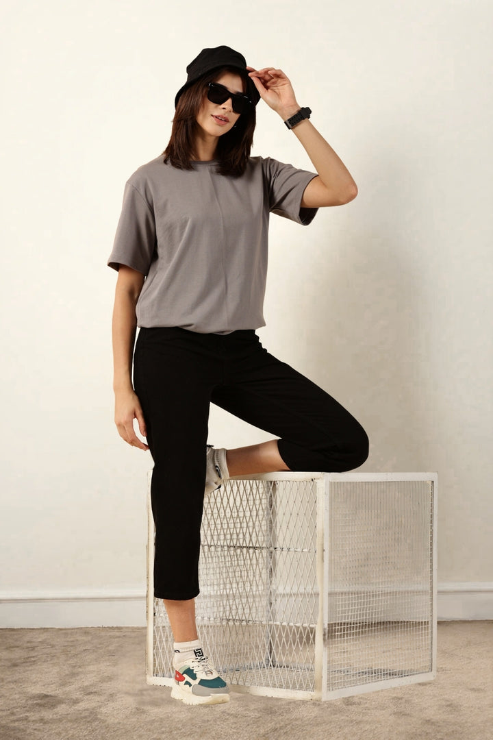 Women Grey T-Shirt | Round Neck